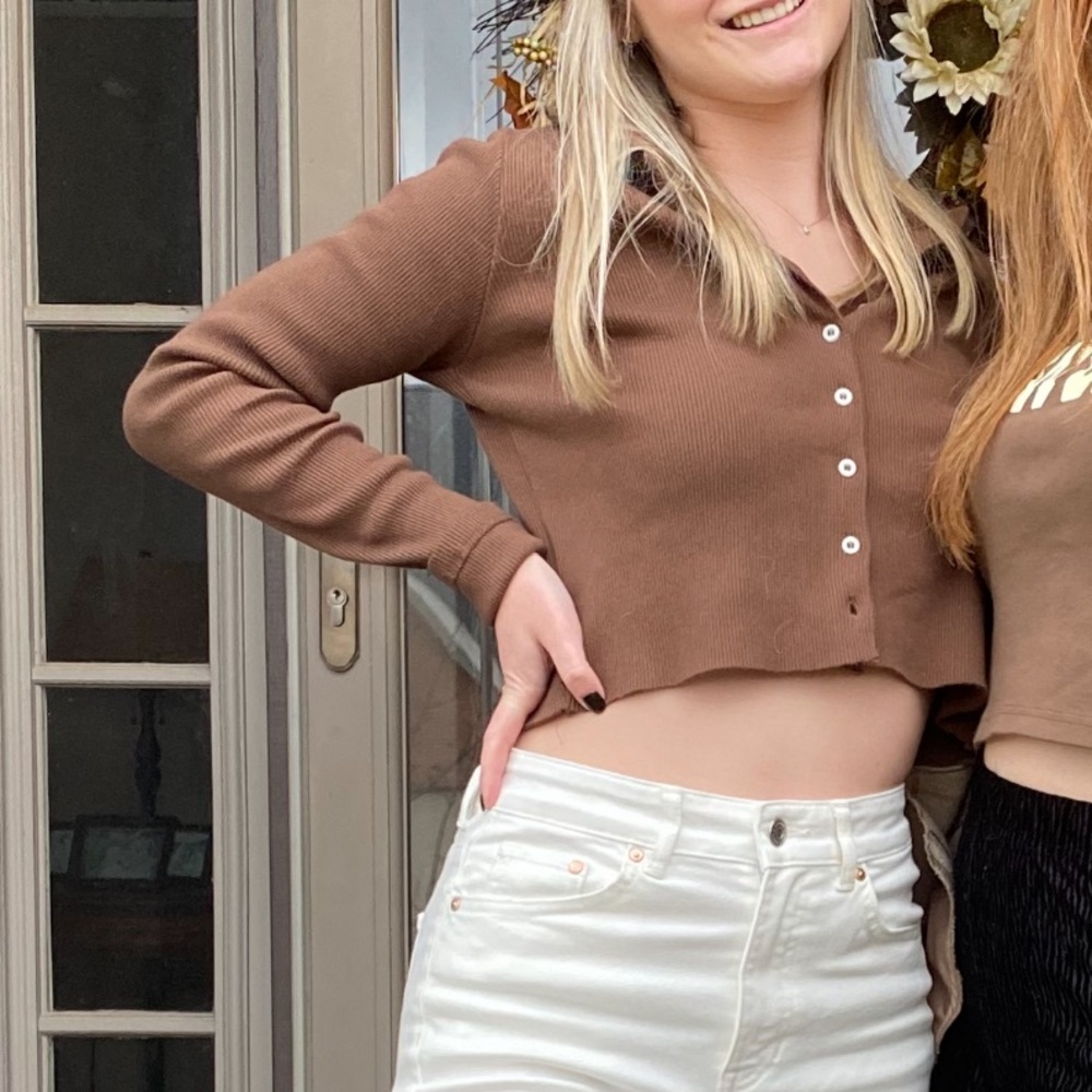 Brown button down long sleeve Brandy Melville top